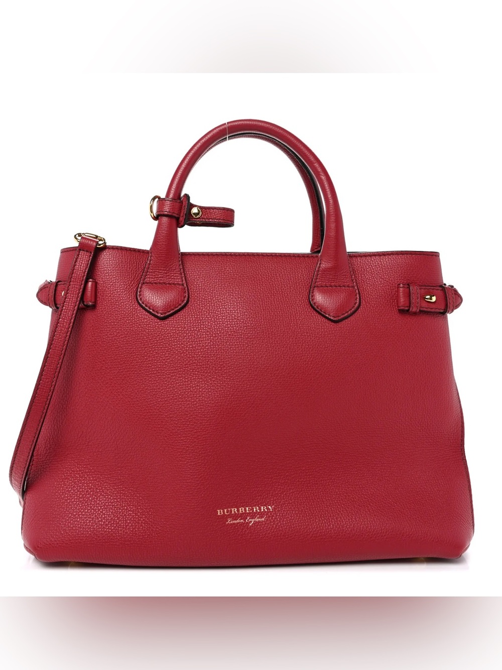 Burberry Burgundy Leather Satchel with Gold Hardware